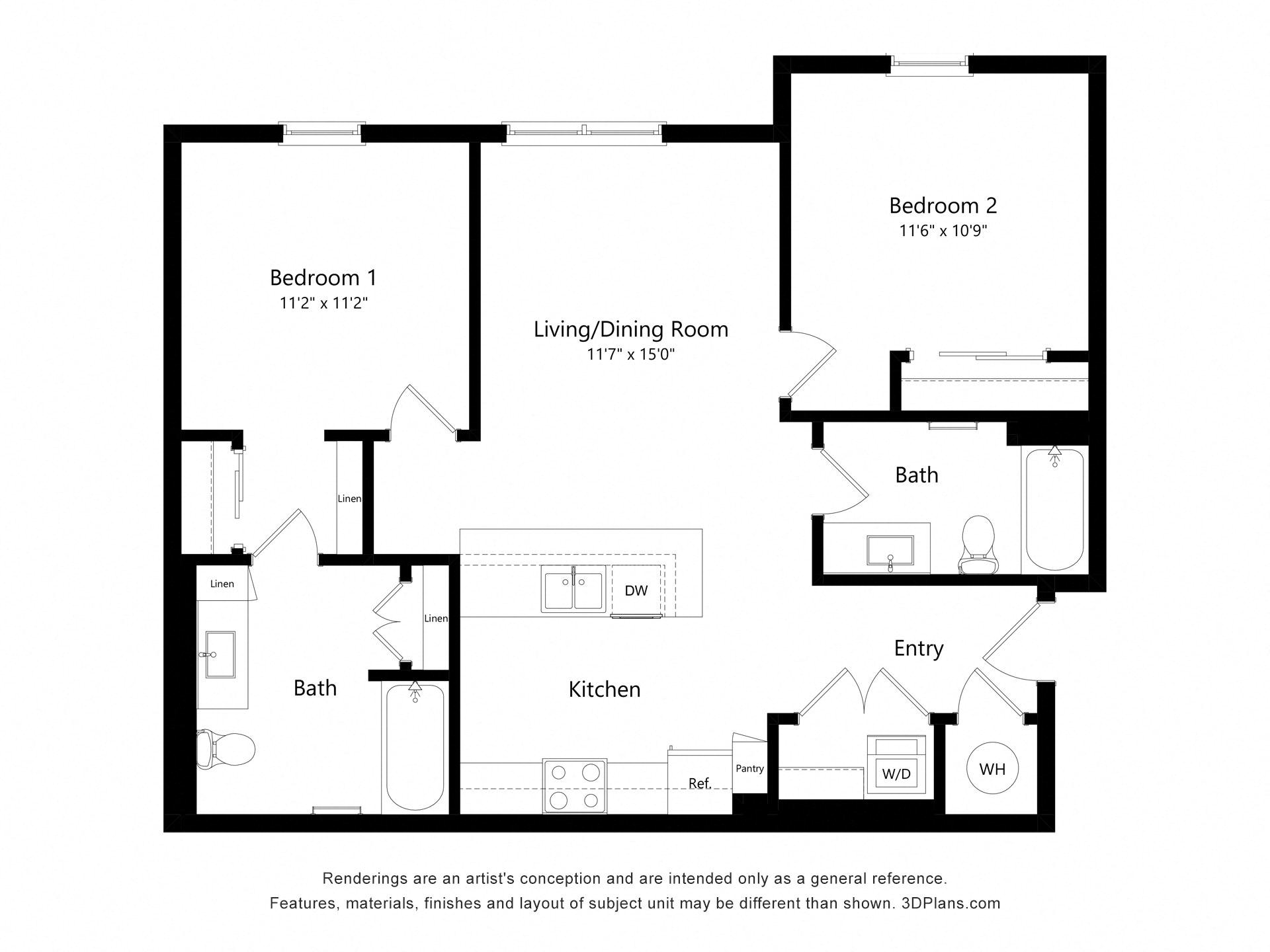 Two Bedroom Floor Plan at Jackson Palms Affordable Apartments in Jacksonville FL